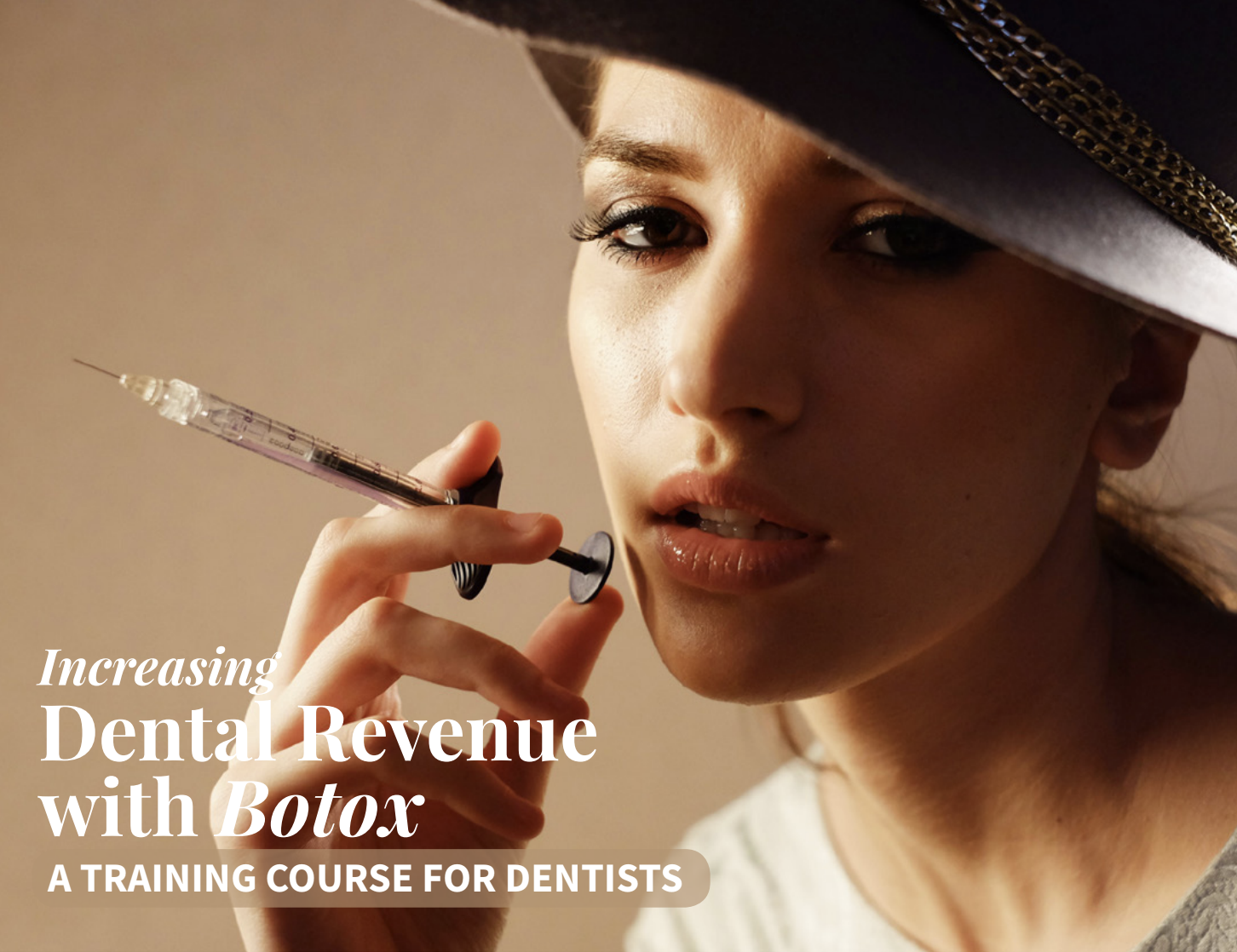 Editorial portrait of a woman holding a Botox syringe — Increasing Dental Revenue with Botox, a training course for dentists at the Harley Street Institute