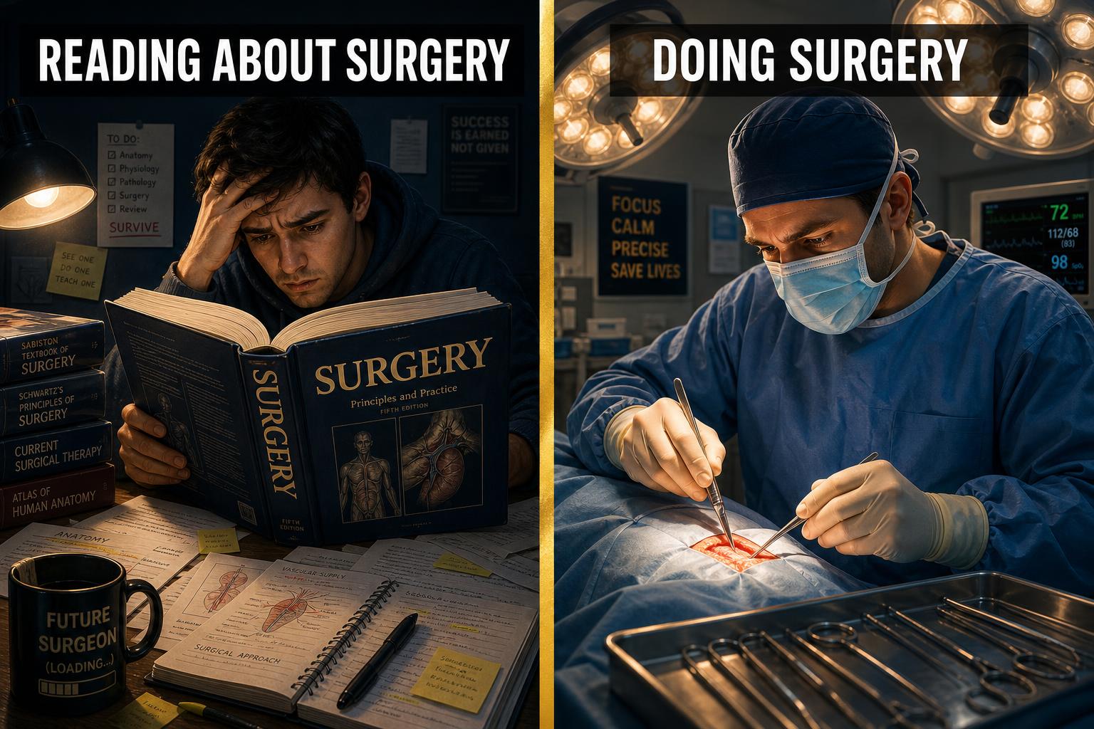 Reading a surgery book vs an actual surgeon operating