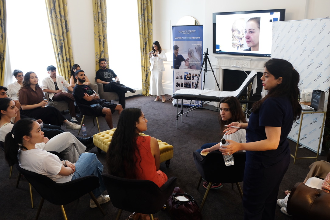 Dermal filler training classroom at Harley Street Institute with live demonstration