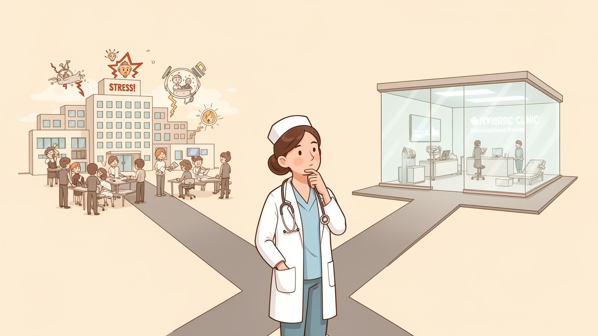 Medical professional choosing between NHS hospital work and private aesthetic medicine clinic career path