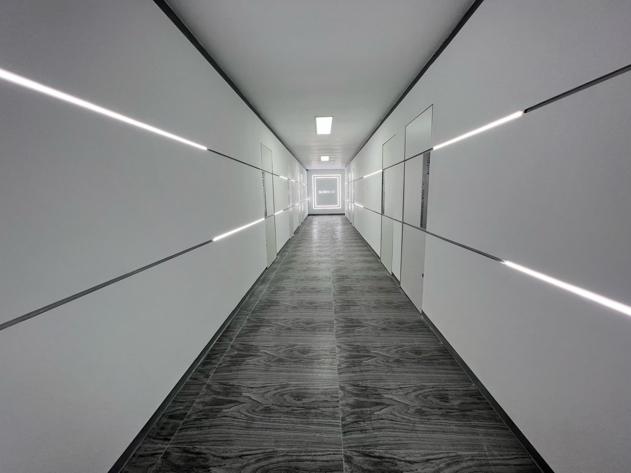 State-of-the-art aesthetic clinic corridor showcasing professional facilities and modern design