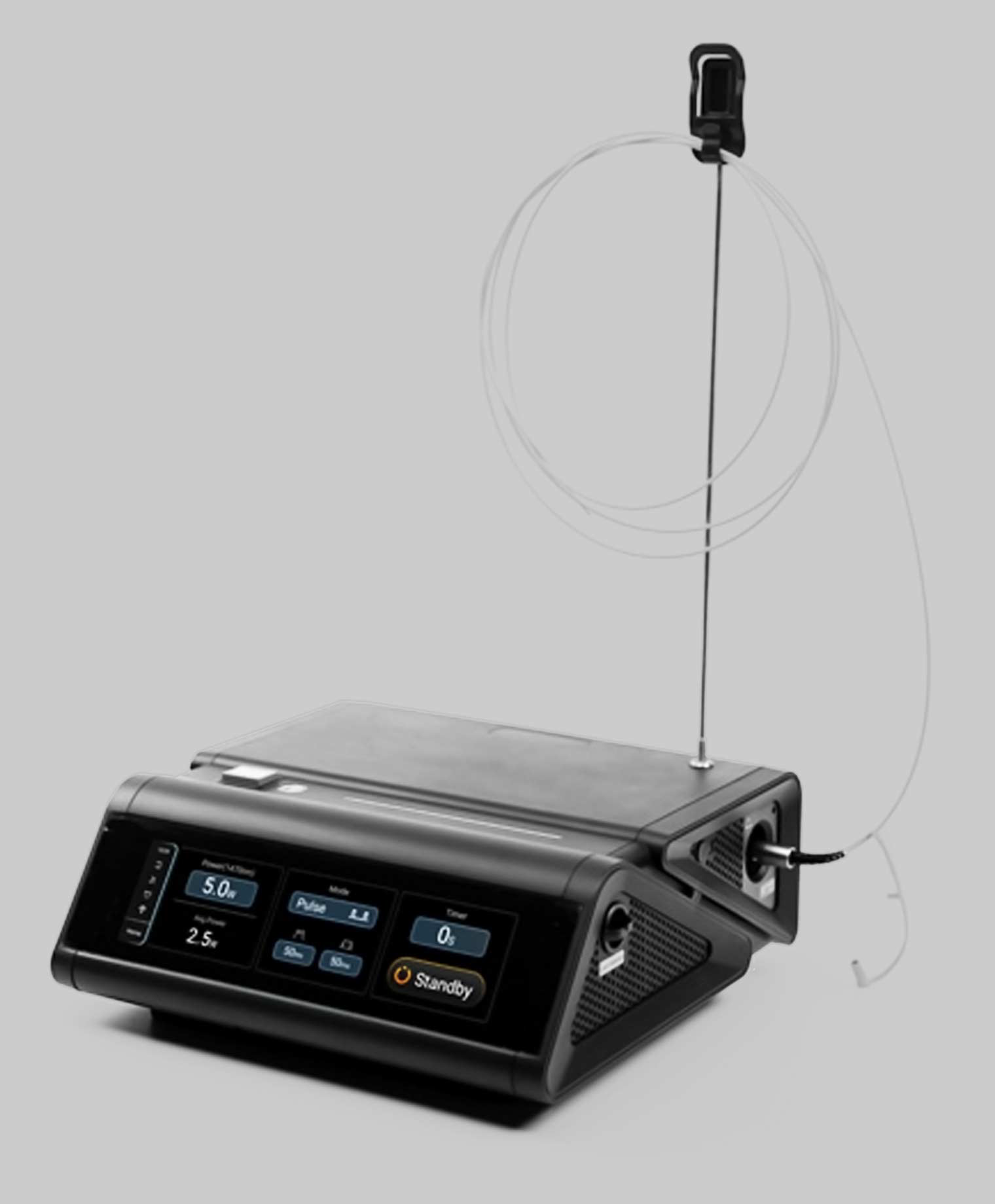 Dual-wavelength endolaser fibre lift device with optical fibres in a Harley Street clinic
