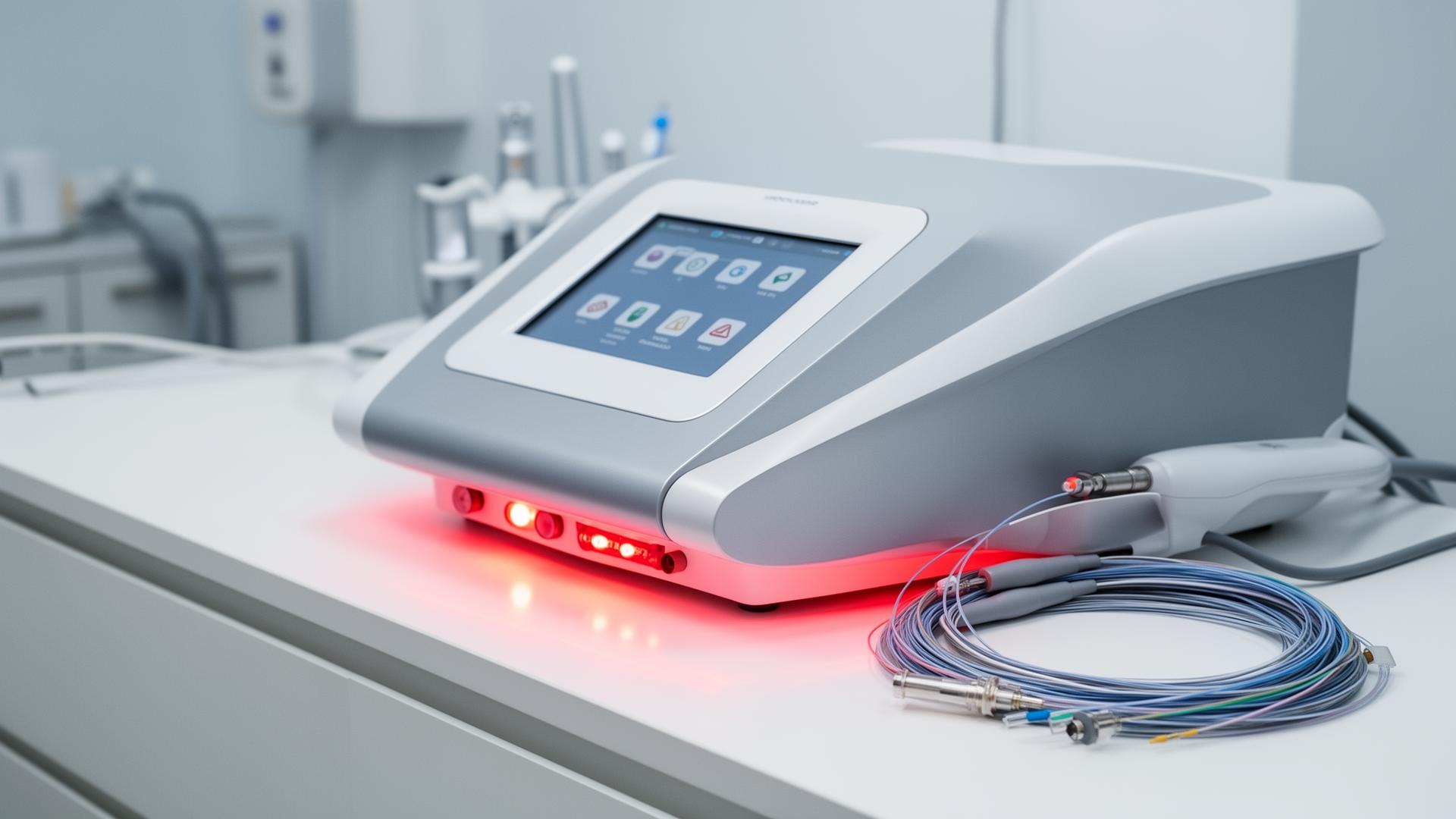 Dual-wavelength endolaser fibre lift device with optical fibres in a Harley Street clinic
