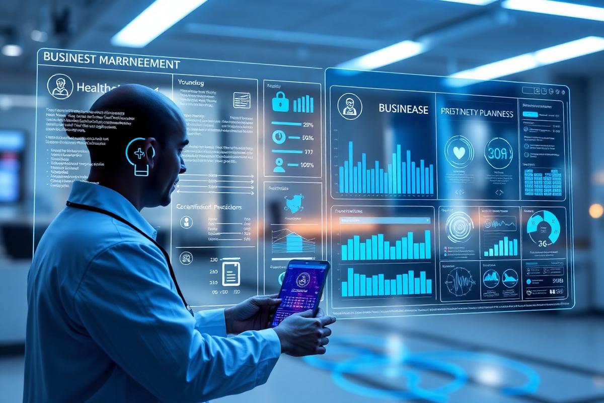 Modern AI technology interface for healthcare - digital business planning tools and practice management software for aesthetic medicine