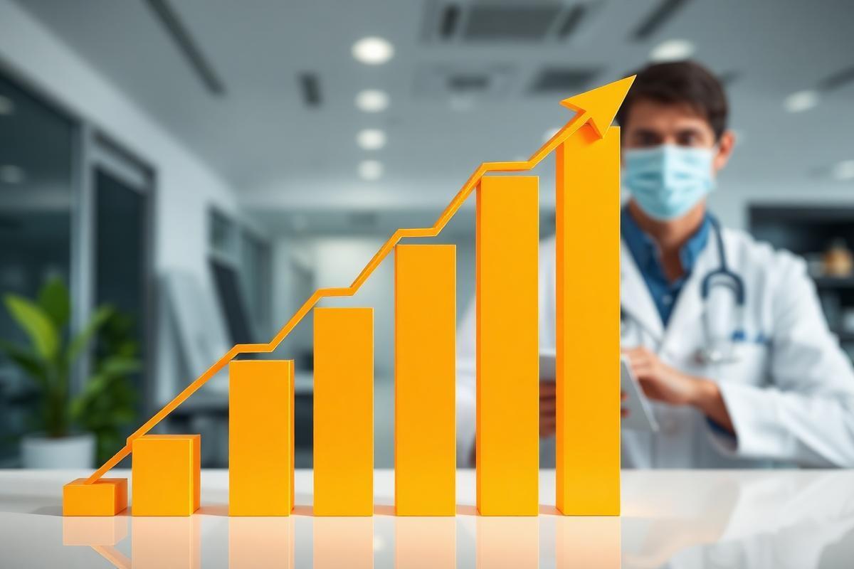 Business growth chart showing upward revenue trend for aesthetic medical practice - financial success visualization