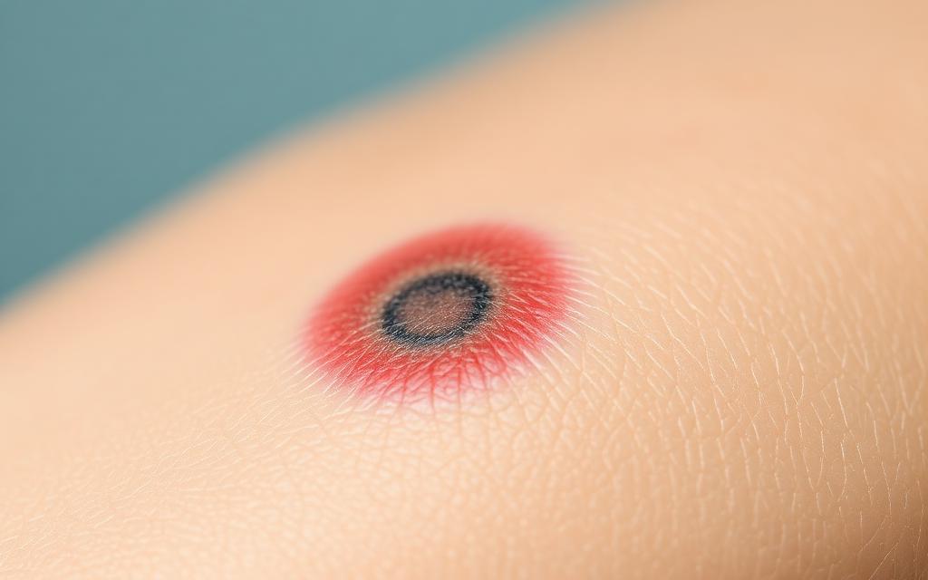 Close-up of a pigmented skin lesion for clinical education