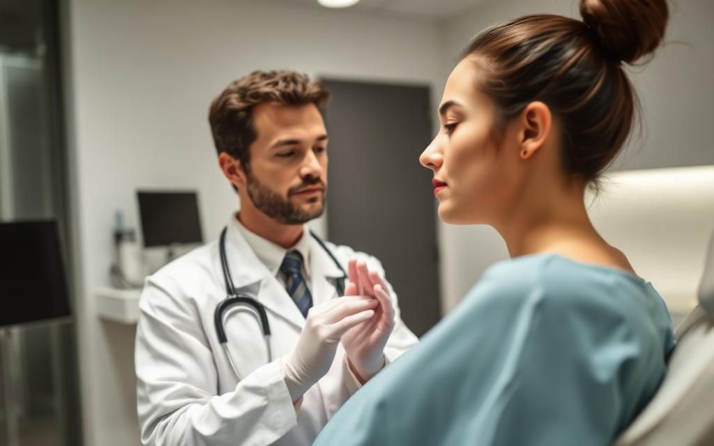 Doctor pausing and reflecting before performing a procedure