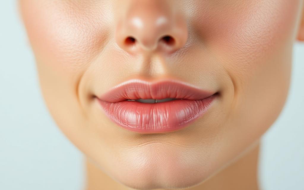 Close-up of calm, healthy facial skin