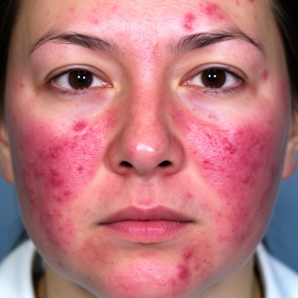 Clinical image showing facial redness and inflammation consistent with rosacea