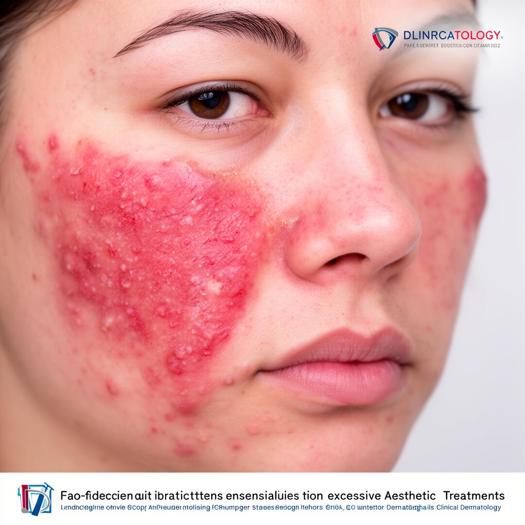 Close-up of over-treated irritated red facial skin showing sensitization