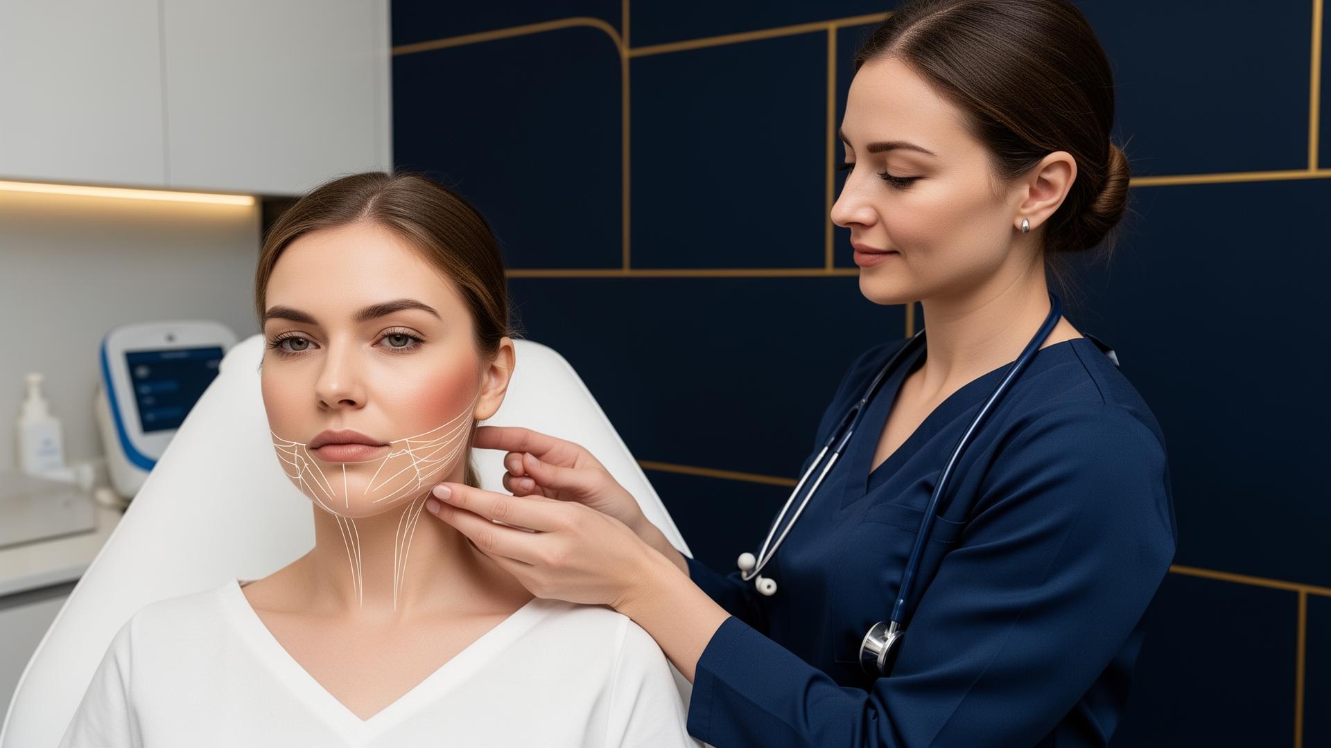 Masseter botox assessment — practitioner examining jaw anatomy for botulinum toxin treatment planning