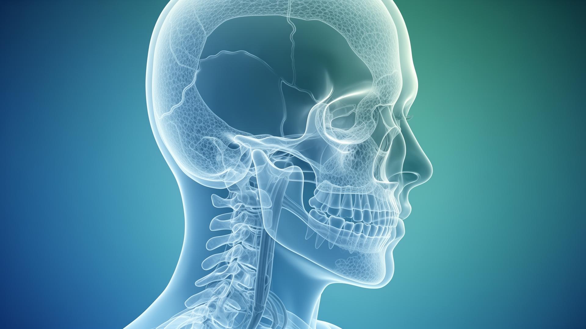 Abstract visualization of craniofacial bone structure and connective tissue representing oral and structural health in anti-ageing medicine