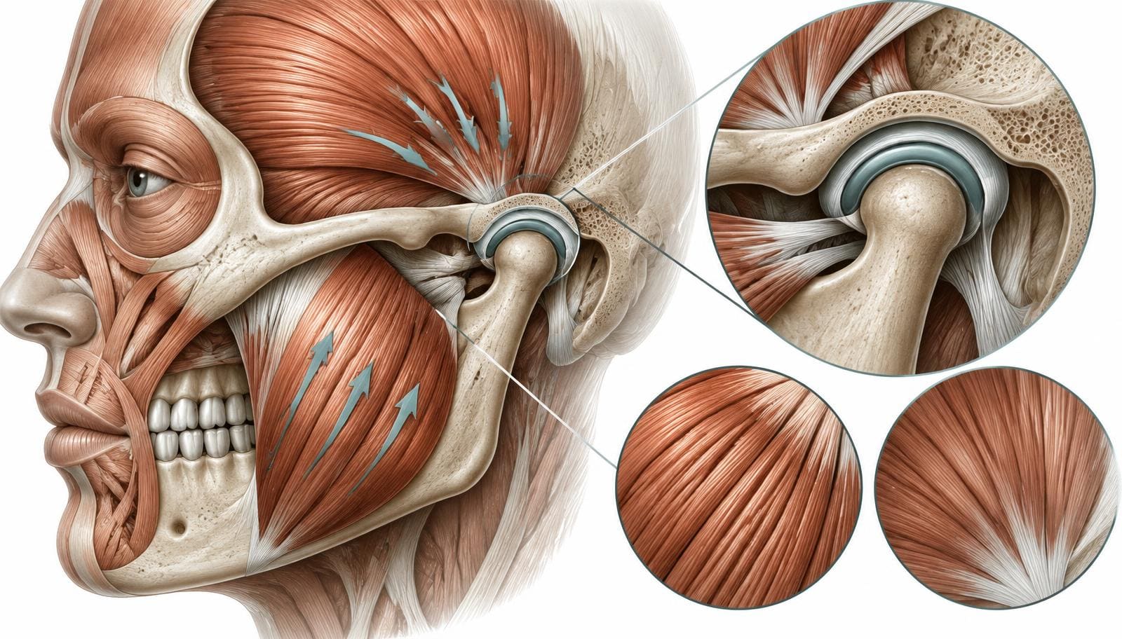 Masseter, temporalis and temporomandibular joint functional anatomy