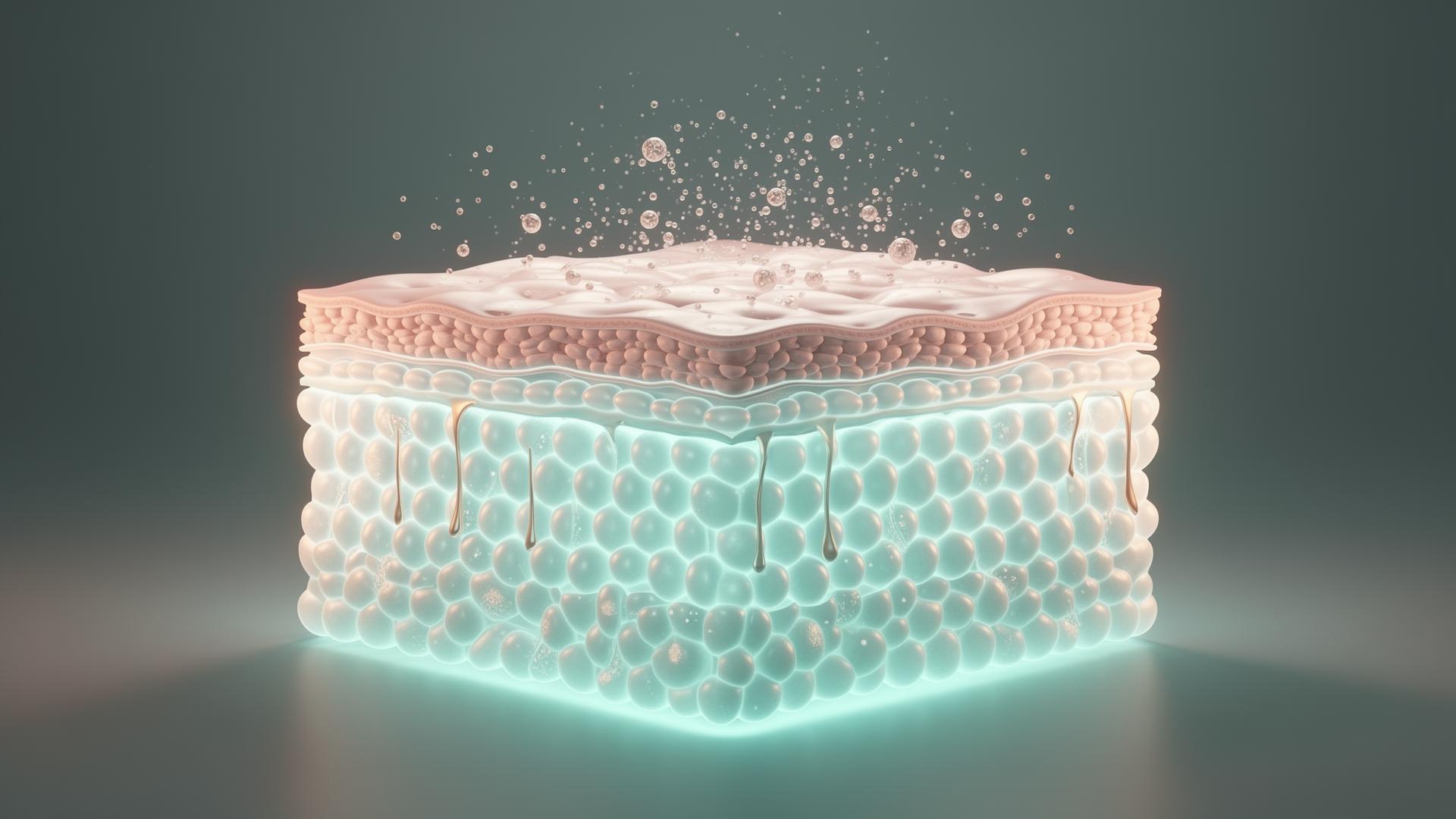 Editorial cross-section of a luminous epidermis representing skin health restoration