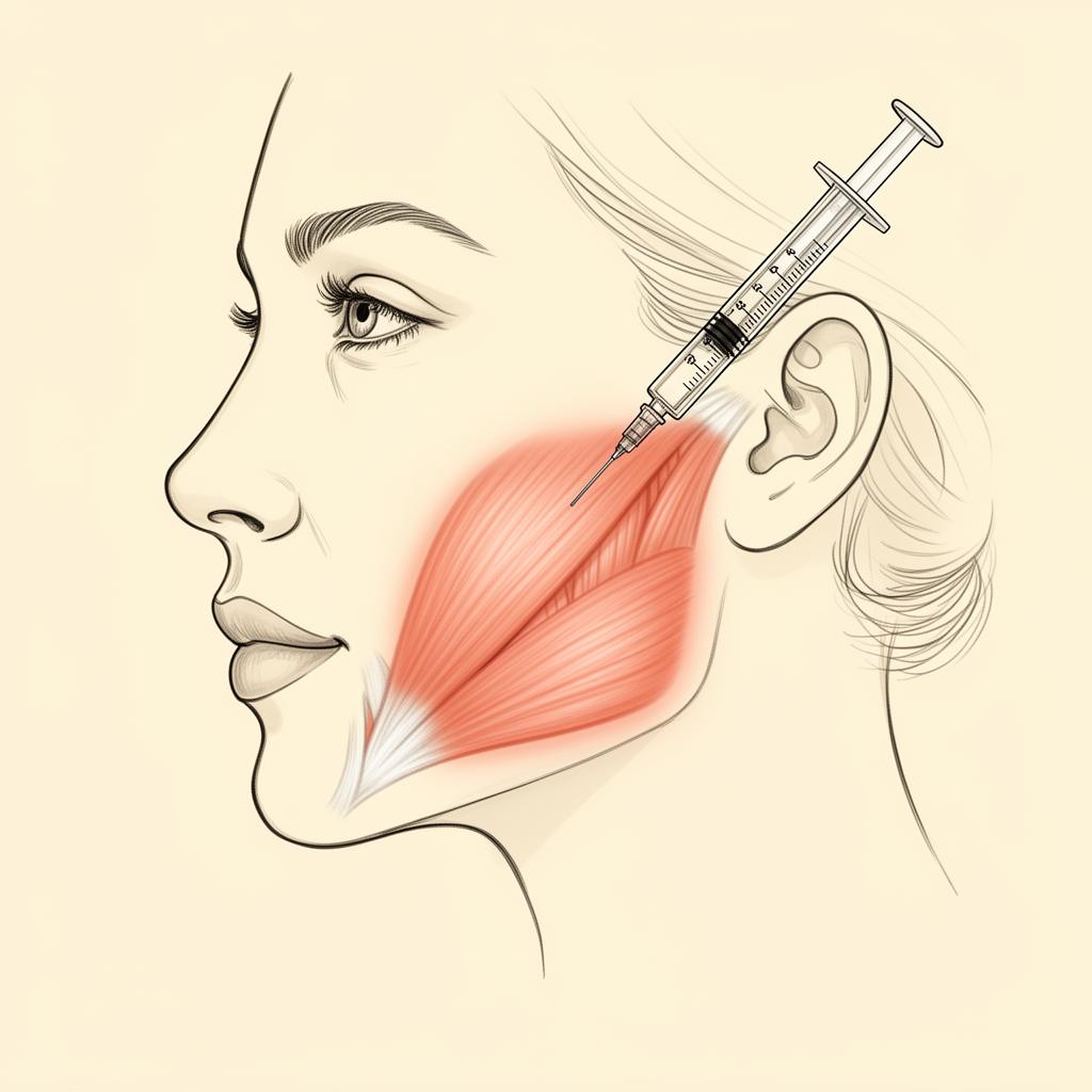 Anatomical diagram of jaw and masseter muscle for botulinum toxin therapy