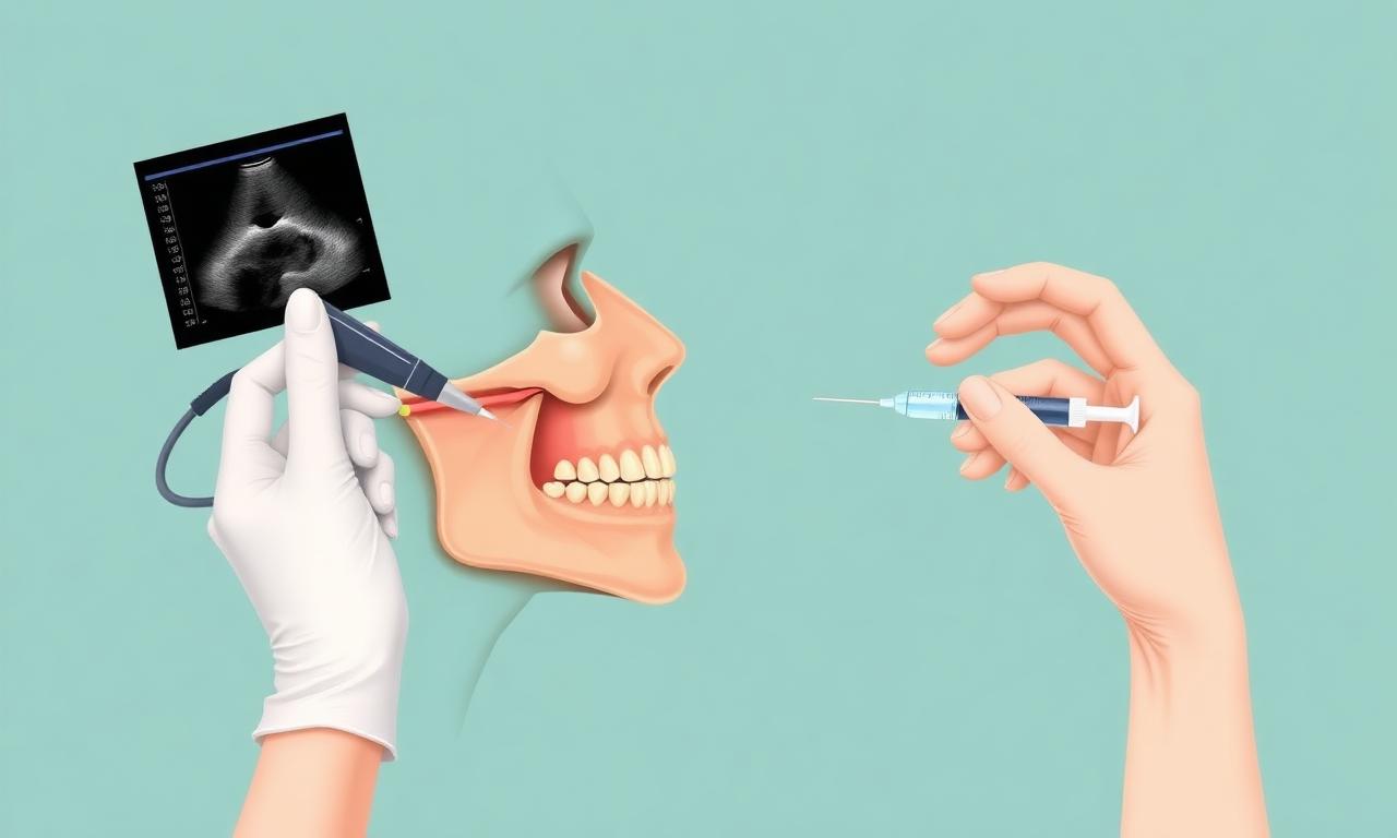Ultrasound-guided botulinum toxin injection into the masseter muscle, lateral jaw view